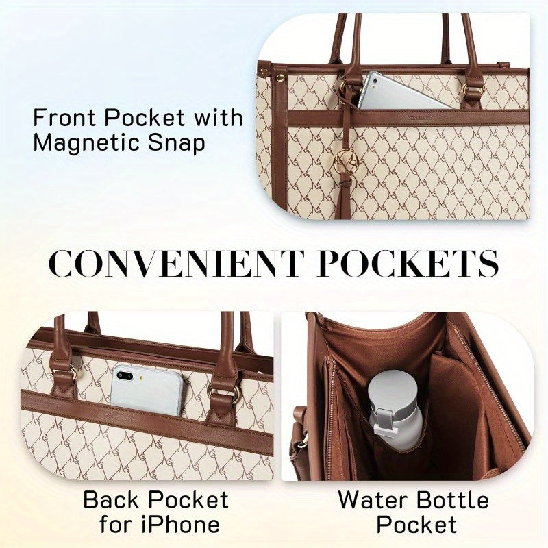 Laptop Leather Tote Bag 15.6 inch Laptop Bag Stylish Briefcase for Women Work Shoulder Bags for Office Travel