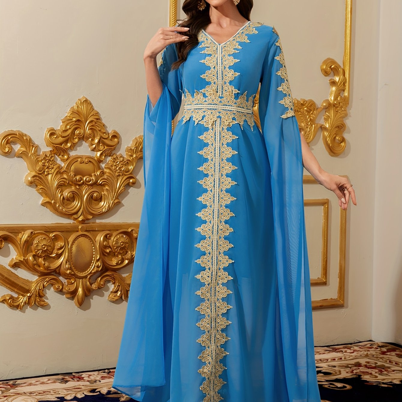 Long Sleeve Patchwork Arab National Costume Women's Evening Kaftan Abaya Dress from Middle East Dubai