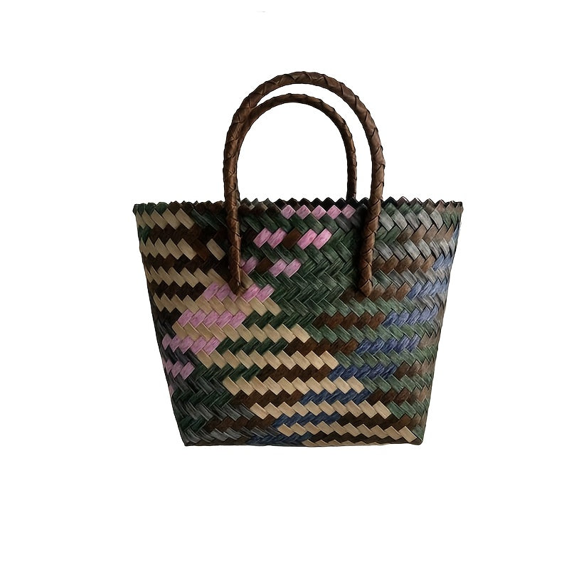 One Piece, Hand-Woven Handbag Handheld Versatile Women's Bag, Suitable for Vacation, Imitation Rattan Design, Tote Bag Style