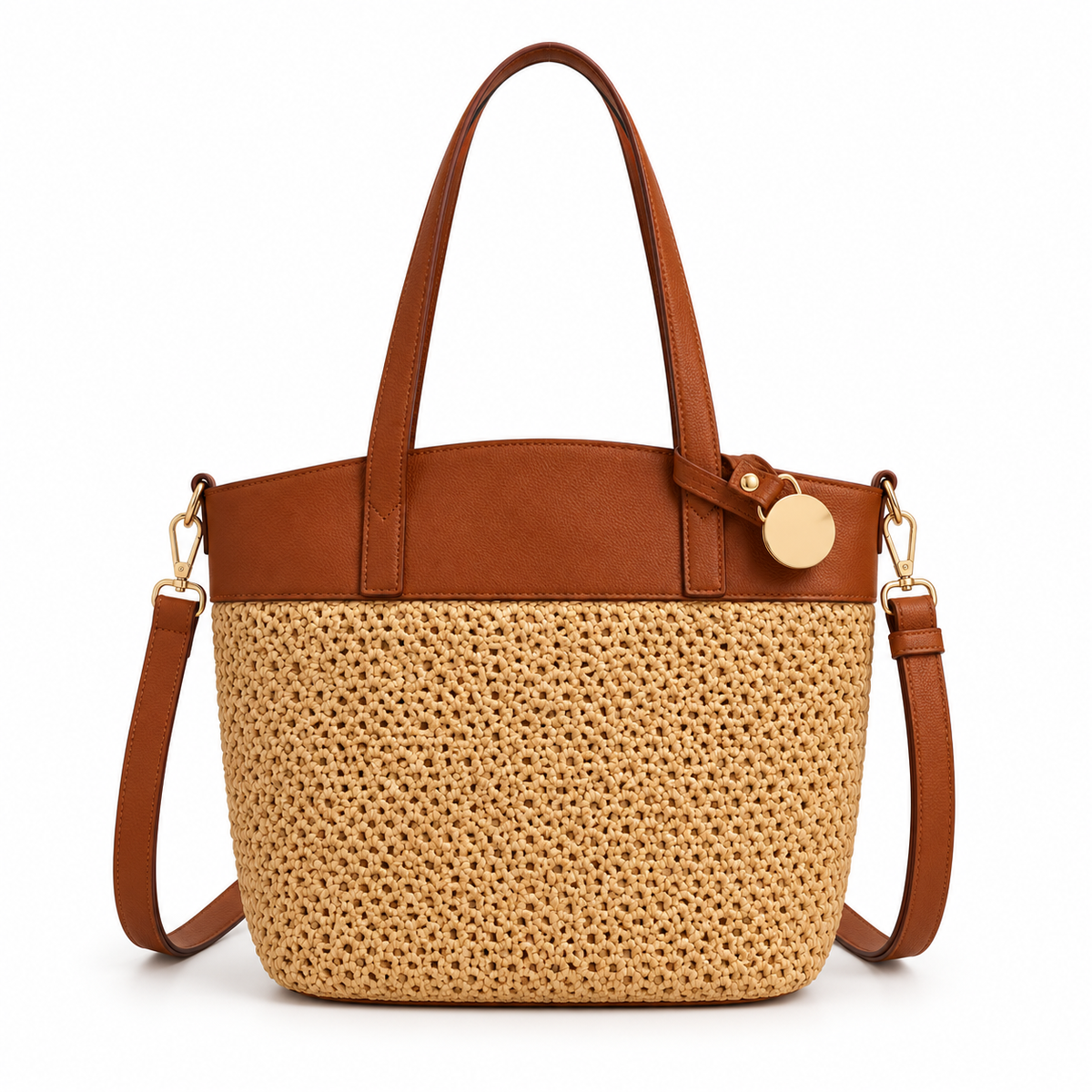 Elegant Woven Tote With Brown Trim