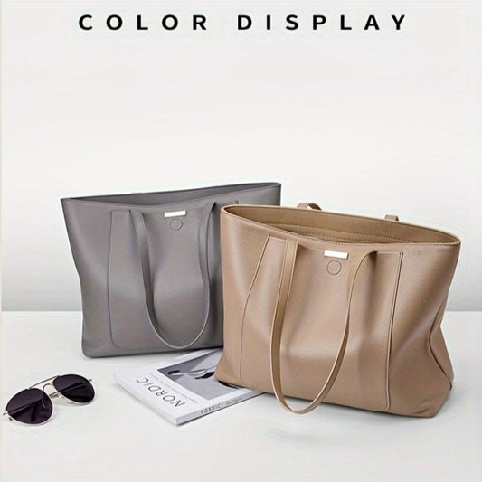 Elegant Genuine Leather Tote Bag for Women - Large Capacity Messenger Bag, Fashionable Shoulder Handbag with Zip Closure