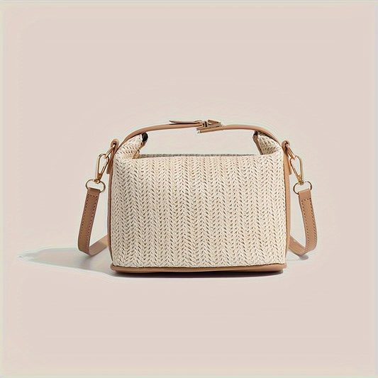 Women's Woven Bohemian Crossbody Bag- Lightweight Fabric with Zipper Closure & Handles, Light Brown/Black Small Shoulder Bag for Beach Vacations