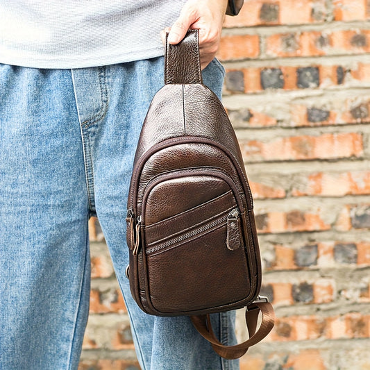 Genuine Leather Men Crossbody Bag, Daily Commute Sling Messenger Bags, Large Capacity Shoulder Bags For 7.9inch Tabelt