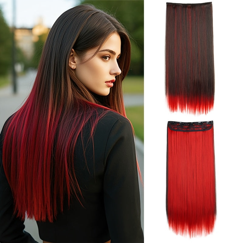 Colorful Clip-In Hair Extensions - 1pc Featuring Five Clips, Long Straight Heat-Resistant Synthetic Fiber Hairpiece for Women'S Everyday Looks And Party Must-Haves