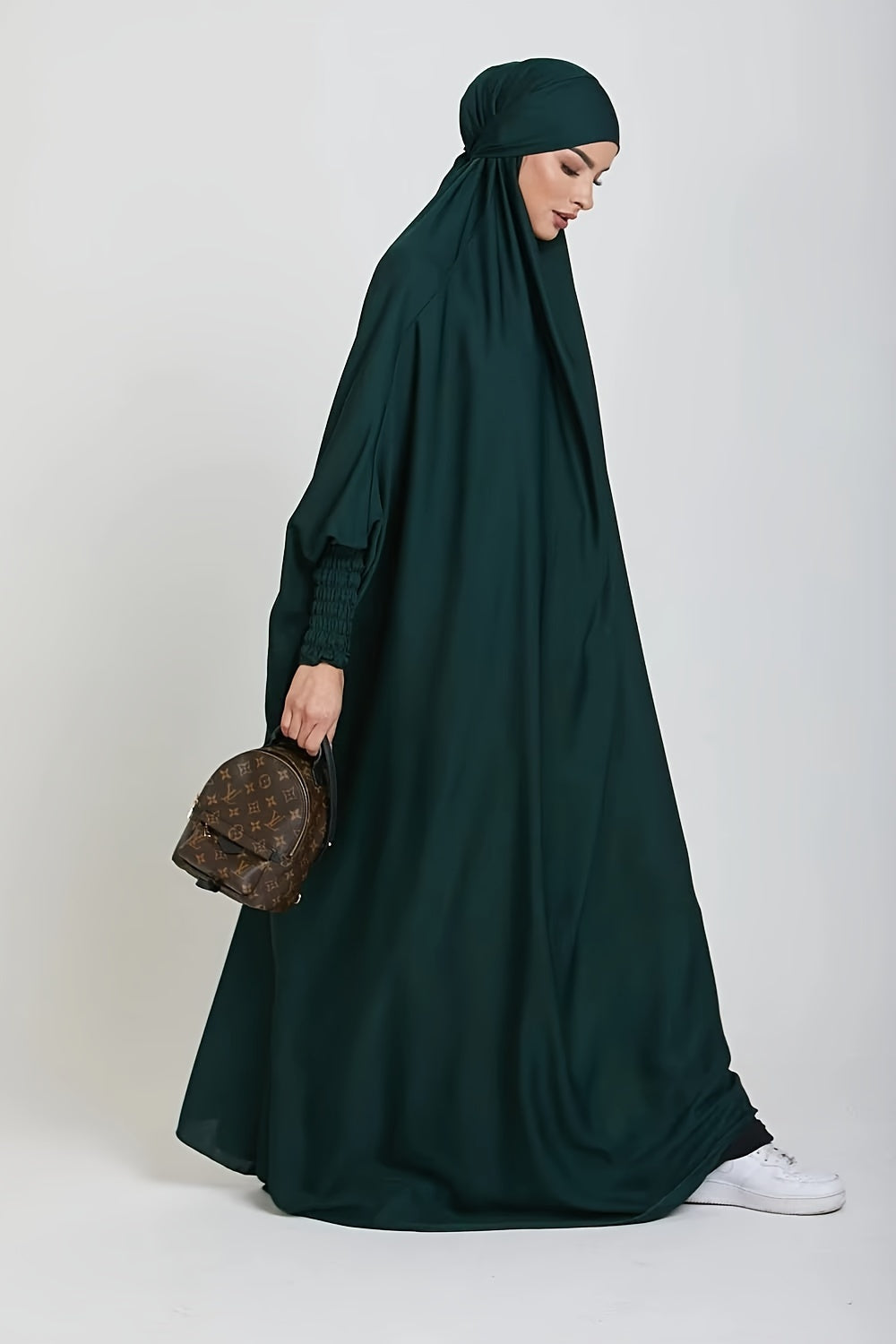 Long Sleeve Solid Color Jibab Abaya - Women's Traditional Arabian Polyester Robe with Tie Back, 95% Polyester 5% Elastane, 135g/m² - Muslim Nida Hijab Dress