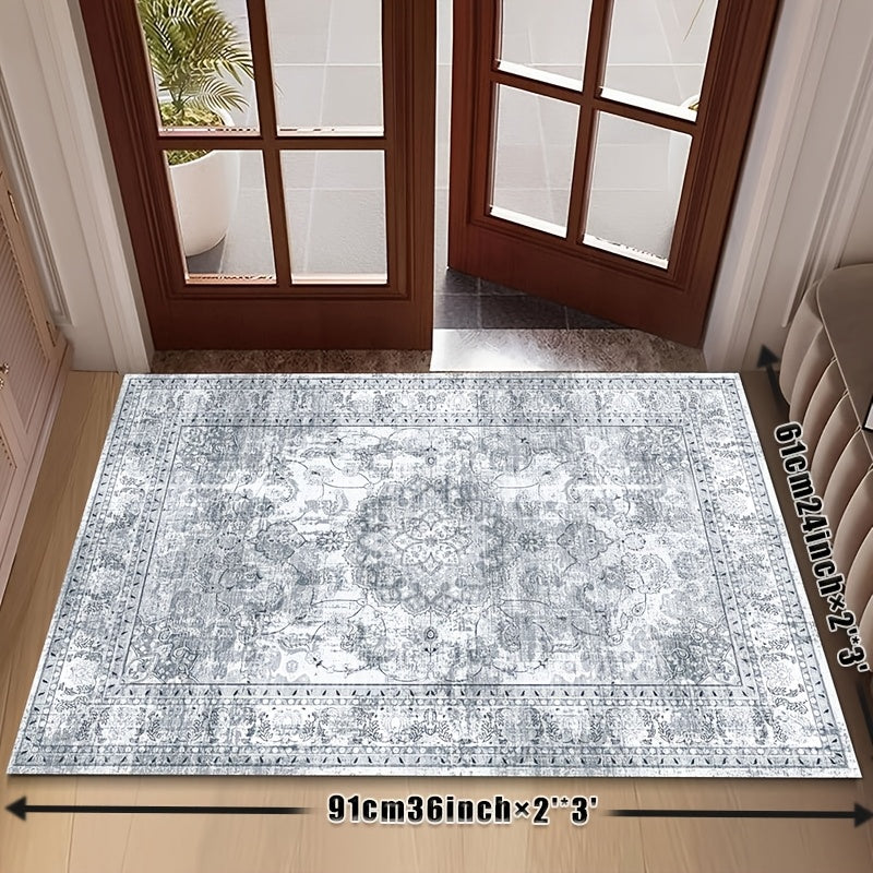 Area Rugs Boho Washable Area Rug For Bathroom, Bedroom, Large Area Rugs For Living Room Dining Room, Bohemian Vintage Non Slip Low Pile Indoor Accent Carpet For Home Office-blue Color Bathroom Mat
