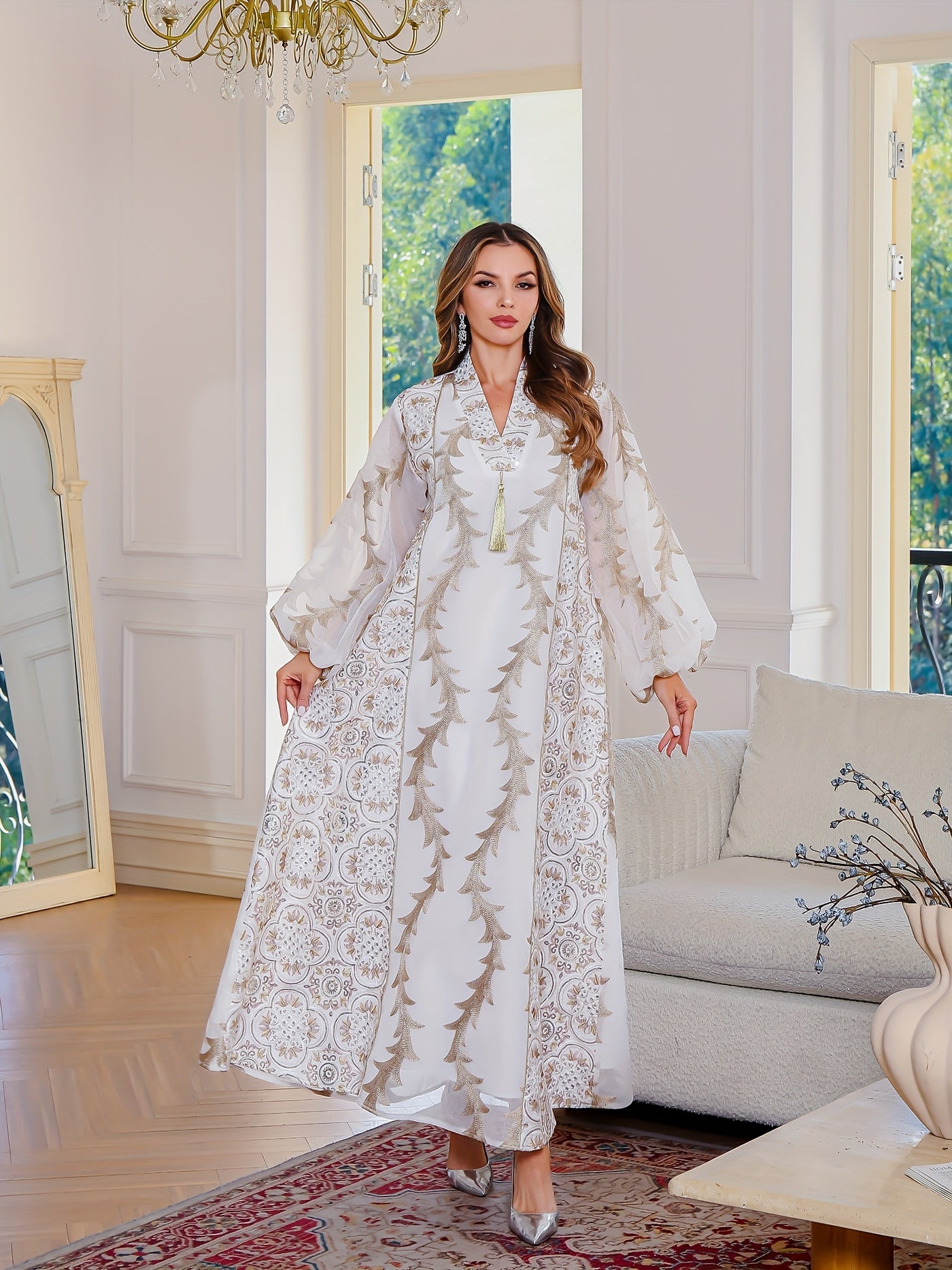 Ramadan Women's ABAYA Robes | Modern Muslim Pipe Bead Embroidered Diamond Bar Code Big Robe Women's Elegant Dress Foreign Trade Dubai Turkey Foreign Trade Clothing Abaya