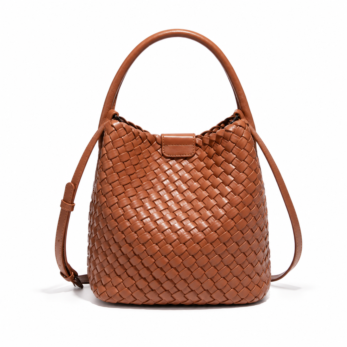 Elegant Brown Woven Bucket Shoulder Bag