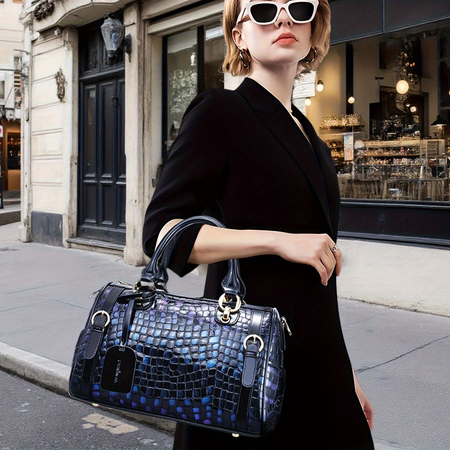 Crocodile Leather Crossbody Bags For Women, Large Leather Duffel Handbags For Women, Luxury Designer Bag, Over Shoulder Bag, Genuine Leather Large Tote Bag, Large Capacity