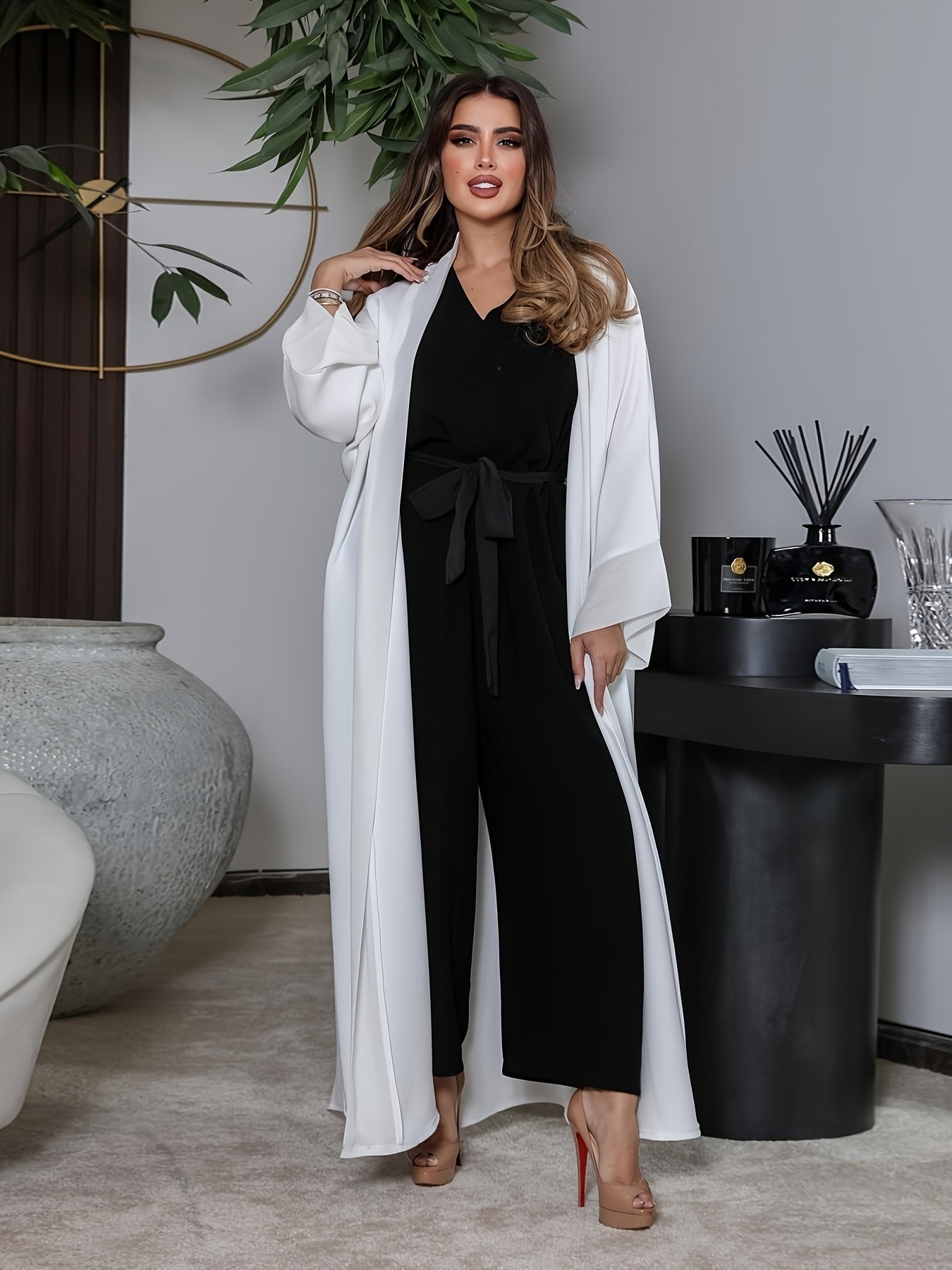 Elegant Women's Muslim Fashion Cardigan - Open Front Kimono Abaya with Traditional Abaya, Solid Color, Spring/Summer Collection for Casual or Formal Occasion