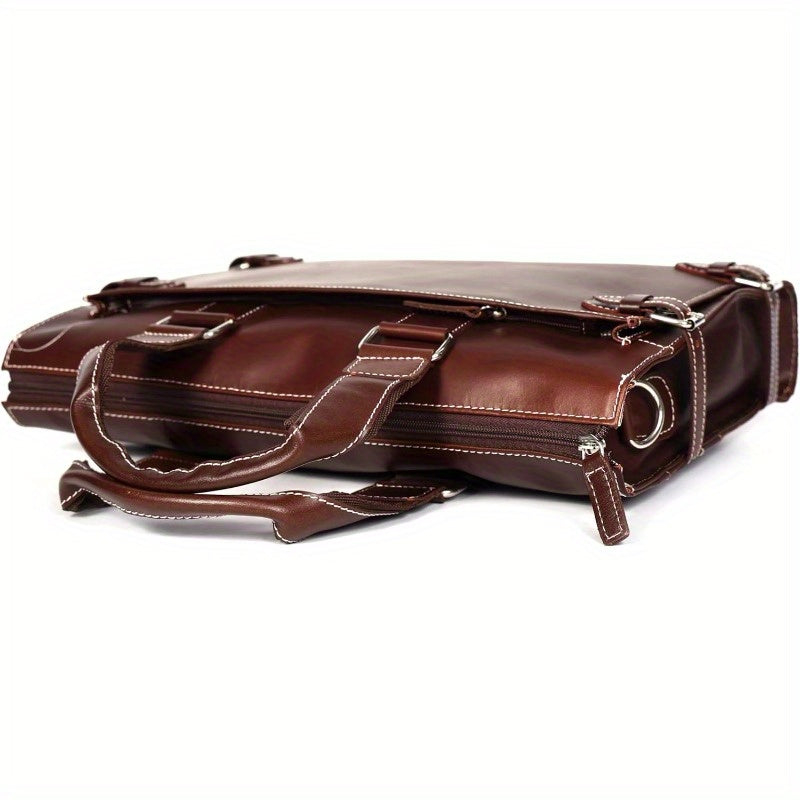 Leather Laptop Briefcase Bag for Men 3 Zipper Pockets with Spacious Compartments 15 X12X4 Inches.