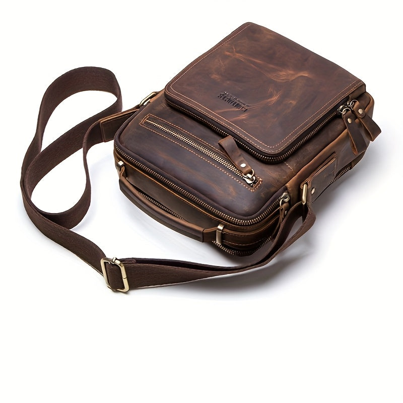 3 Color Vintage Leather Men'S Shoulder Bag Messenger Bag Crossbody Bag Handbag Zipper Pocket 9.7" Tablet Holder Gift
