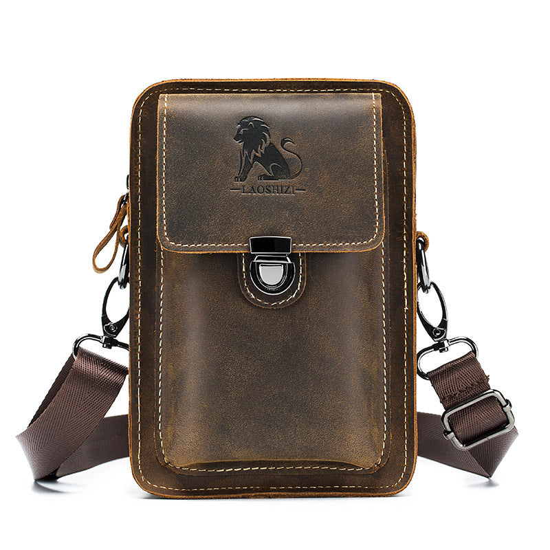 Men's Fashion Leather Crossbody Bag, Genuine Leather Top Layer Sling Cowhide, Retro Style, High-Quality Waist Pack