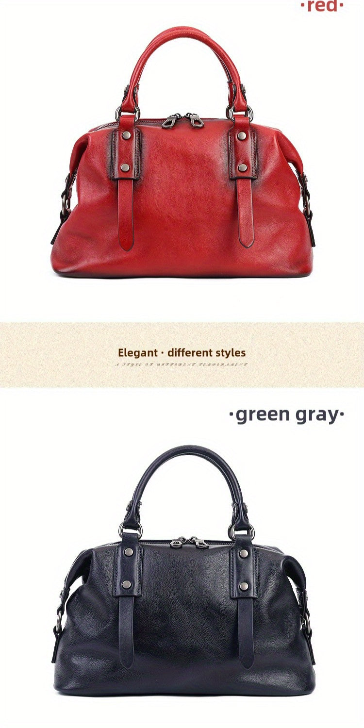 Women's Genuine Leather Crossbody Bag - Adjustable Wide Strap, Large Capacity Vintage Tote & Shoulder Bag