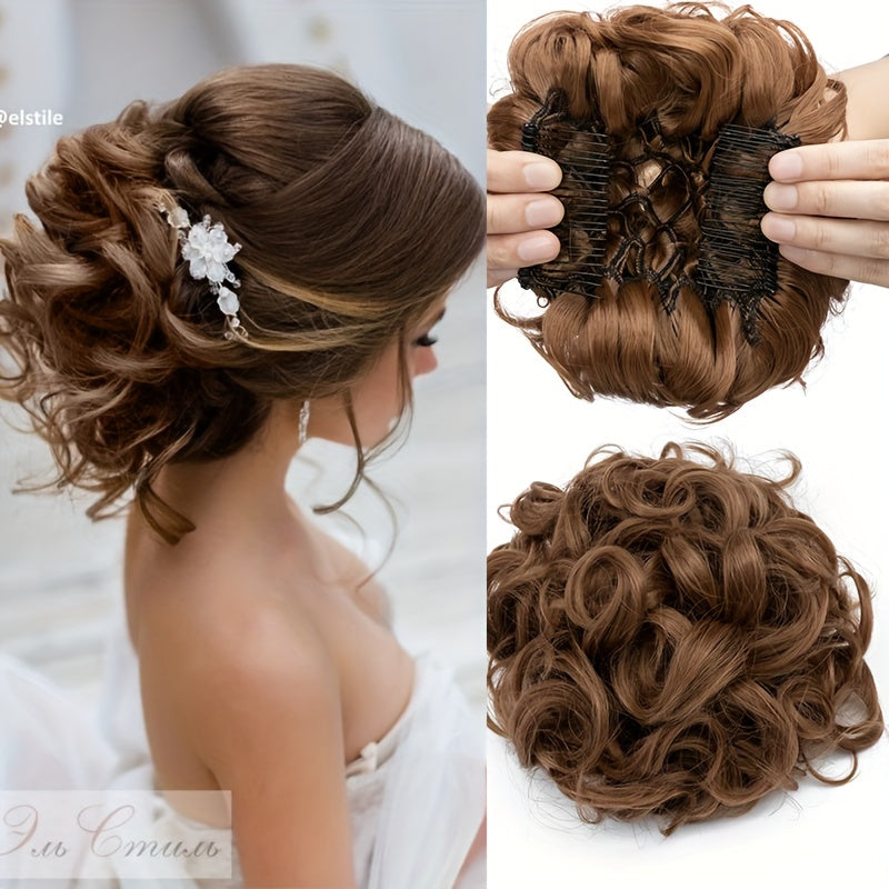 A Messy Short Lady's Hairstyle With A Clip-on Curly Hair Bun