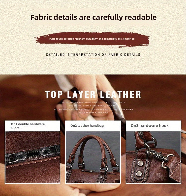 Women's Genuine Leather Satchel Business Handbag - Light Brown Geometric Retro Totem Design, Large Capacity Convertible Shoulder/Handbag with Adjustable Strap