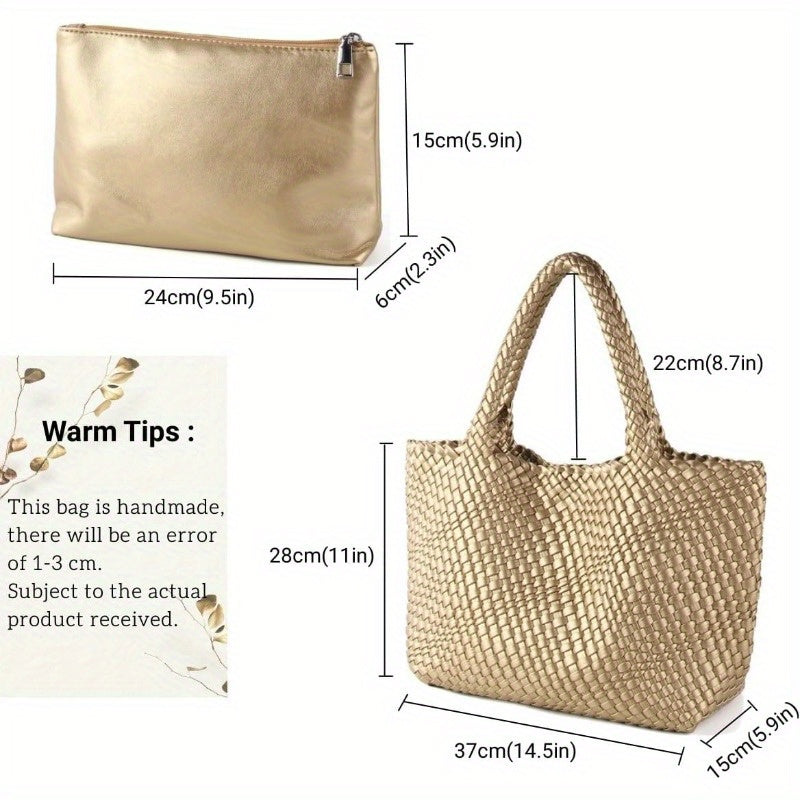 Woven Bag for Women Vegan Leather Handwoven Tote Bags with Purse Shopper Bag Large Shoulder bag