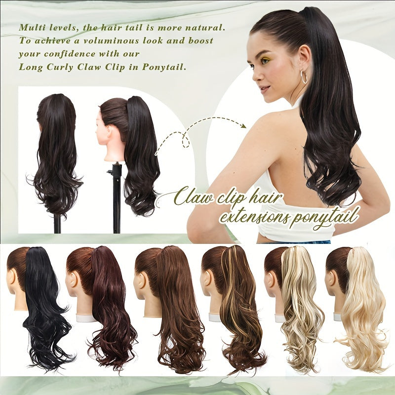 18 INCH Long Natural Curly Wavy Claw Clip Ponytail Extensions