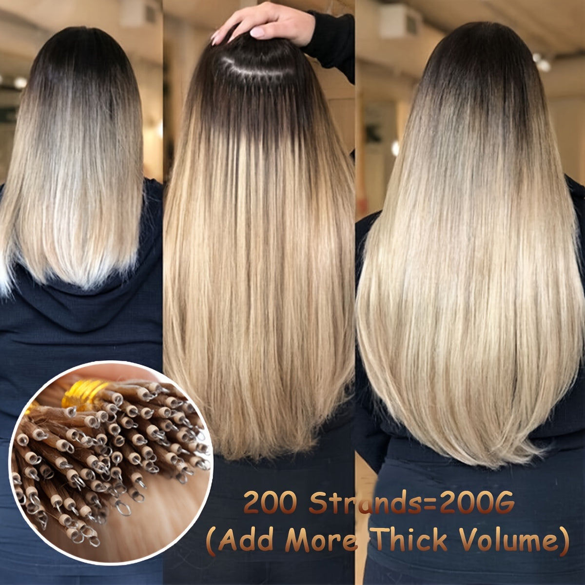 100% Human Hair Extensions - 50 Strands Nano Rings, Thick, Smooth, Remy Hair