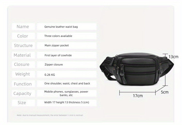 Genuine Leather Men's High Quality Adjustable Sling Bag - Large Capacity Multi-Compartment Chest Pack for Sports, Running, Gym & Street Style (Black), Chest Crossbody Bag