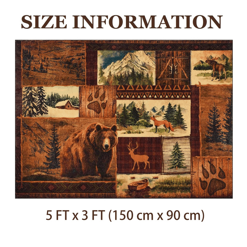 small house bear moose throwing carpet, area carpet in farmhouse style, used for living room and bedroom entrances, non slip washable soft brown floor carpet, retro rural wildlife home decoration area carpet
