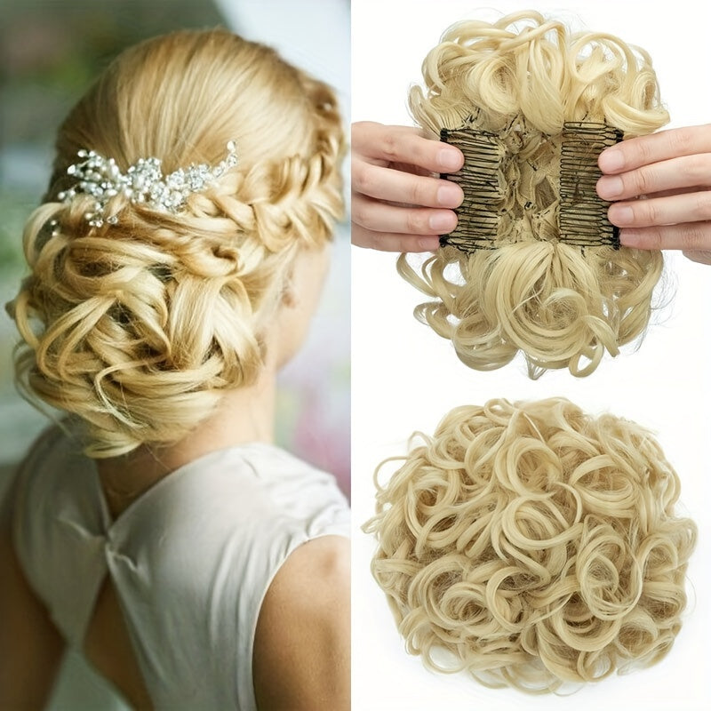 A Messy Short Lady's Hairstyle With A Clip-on Curly Hair Bun