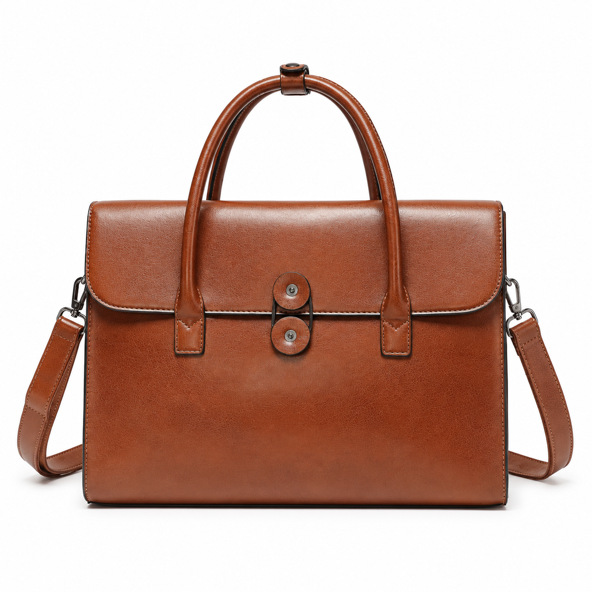 Classic Cognac Leather Briefcase With Strap