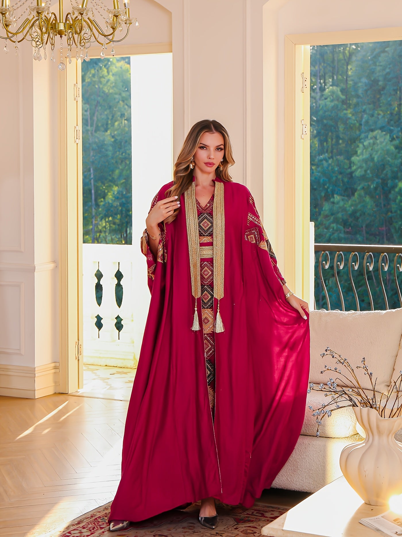 Elegant Middle Eastern Muslim Two-Piece Set - Stylish and Comfortable Design, Perfect for Daily Wear, INS Middle Eastern Pakistani Abaya Muslim Embroidered Long Robe Abaya Light Luxury