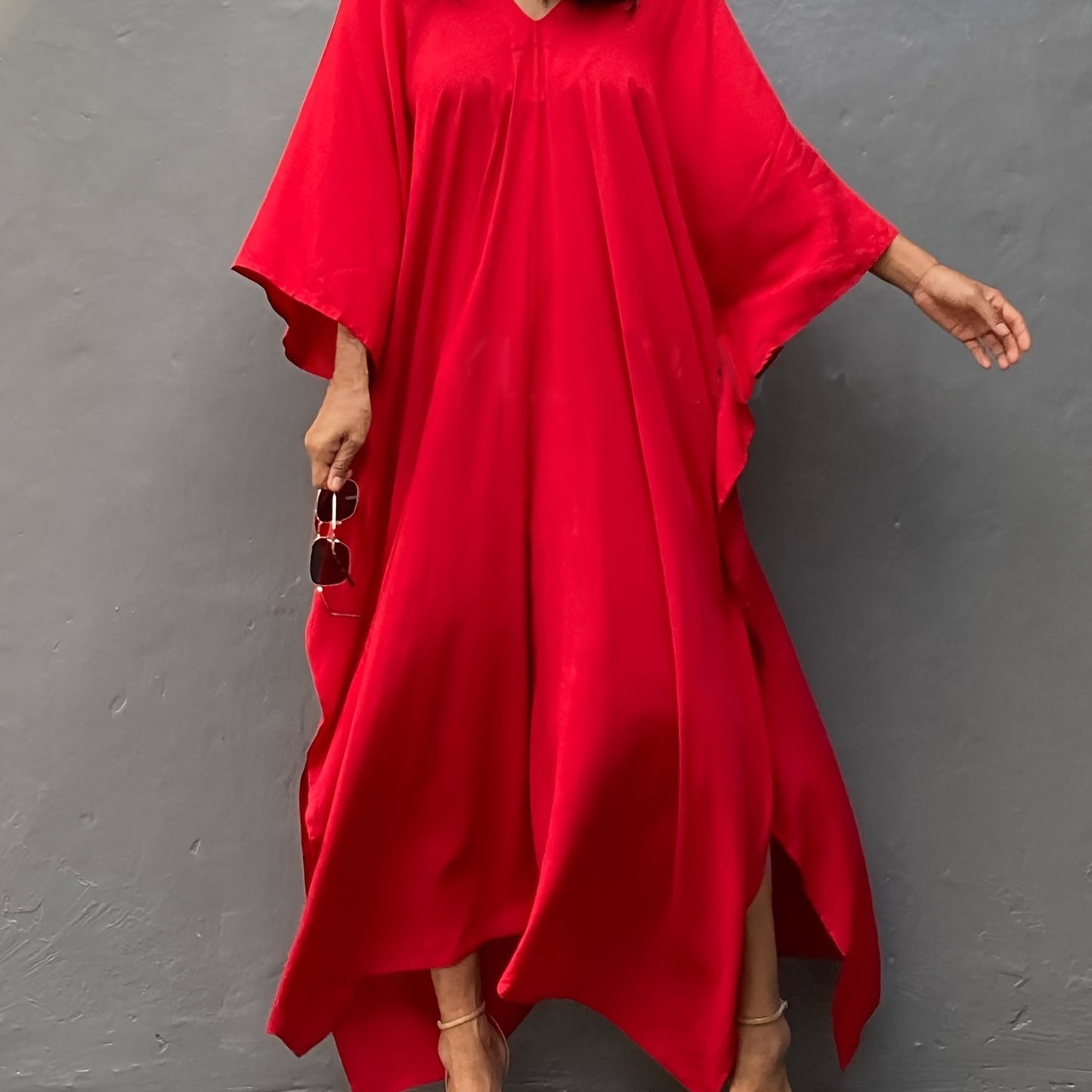 Elegant Plus Size Kaftan Abaya - Luxurious Batwing Sleeve, Flowy Loose Fit Maxi Robe for Women - Soft Rayon Blend, Non-Stretch Fabric, Perfect for Spring, Summer, and Fall Seasons