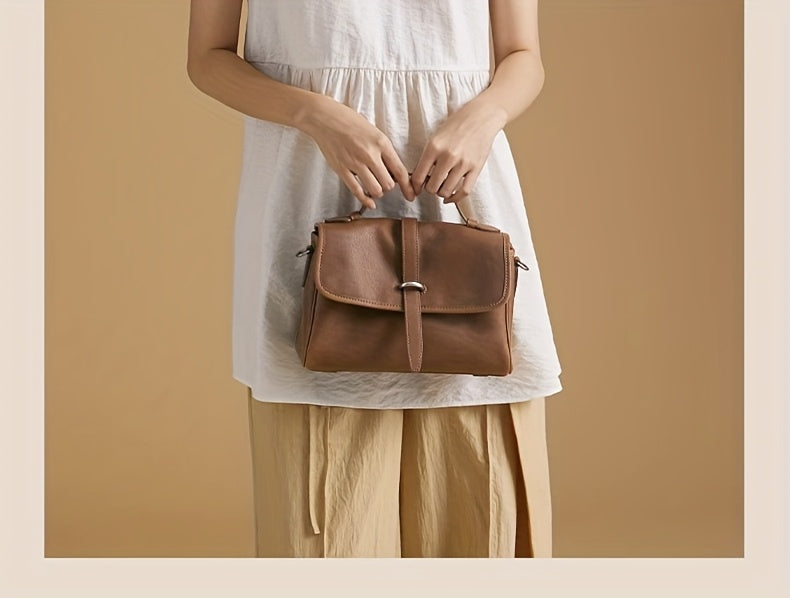 Genuine Leather Satchel Postman Cow Genuine Leather Vintage Postman Bag Women's Commuting Single Shoulder Crossbody Bag Niche Bag