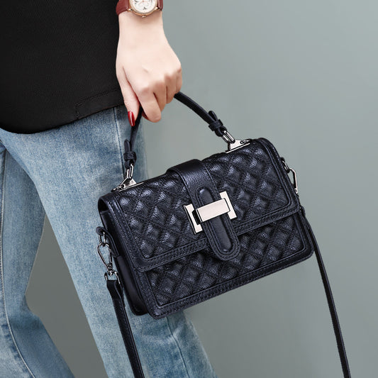 Designer Women's Crossbody Bag - Grid Vintage Light Luxury Genuine Leather Shoulder Purse with Adjustable Strap & Snap Closure, Crossbody Purse