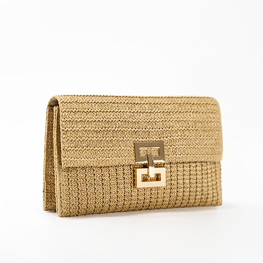 Women's Square Flap Straw Clutch Bag, Bohemian Vacation Woven Wallet
