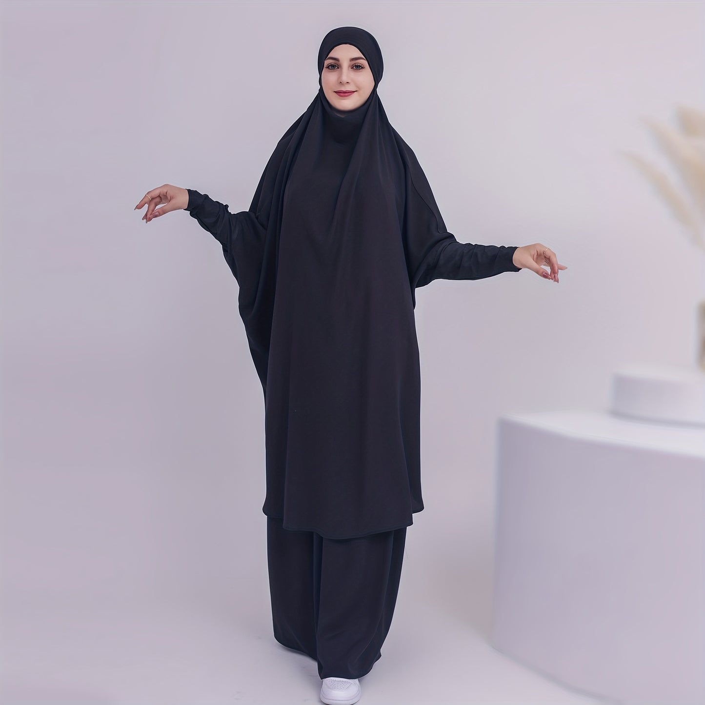 2pcs Dubai Islamic Muslim Women Jilbaab Abaya Long Skirt Pray Abaya Set for EID Ramadan