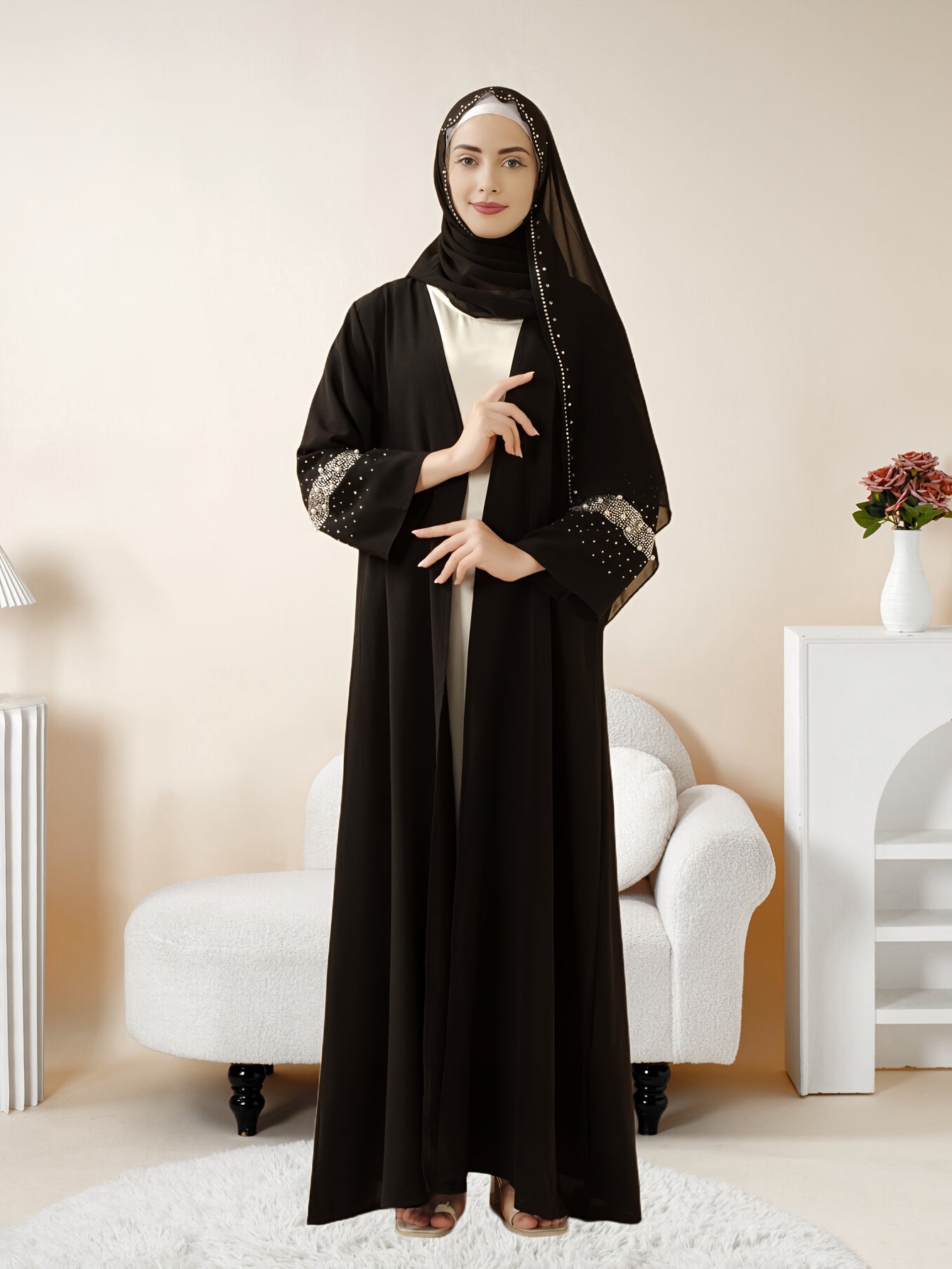 1pc Muslim Eid Al-Adha Long Scarf Arabic Abaya Set, Two-Piece Islamic Women's Ramadan Eid Prayer Dress, Holy Commemoration Robe, Global Spring Summer Comfortable Covering Outfit