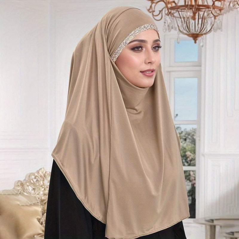 Women Khimar Abaya, Elegant Shiny Hot Fix Drills Hijab Scarf Lightweight Middle East Fashion Accessory
