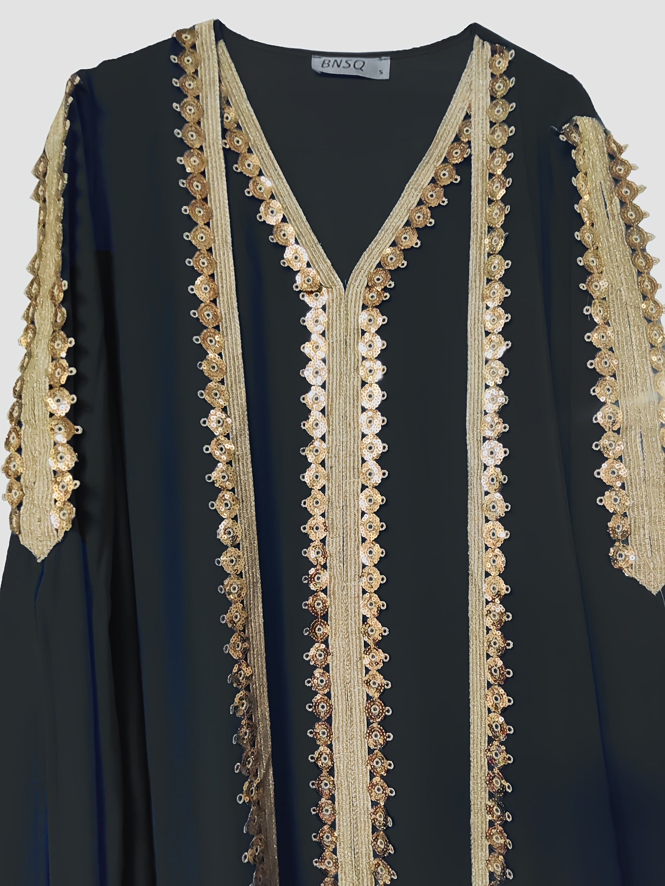 Two-piece Set: Fashion Embroidered Vest with Waist Cincher and Long Skirt + Cardigan with Sequins and Split Long Sleeves Abaya Gown Dress