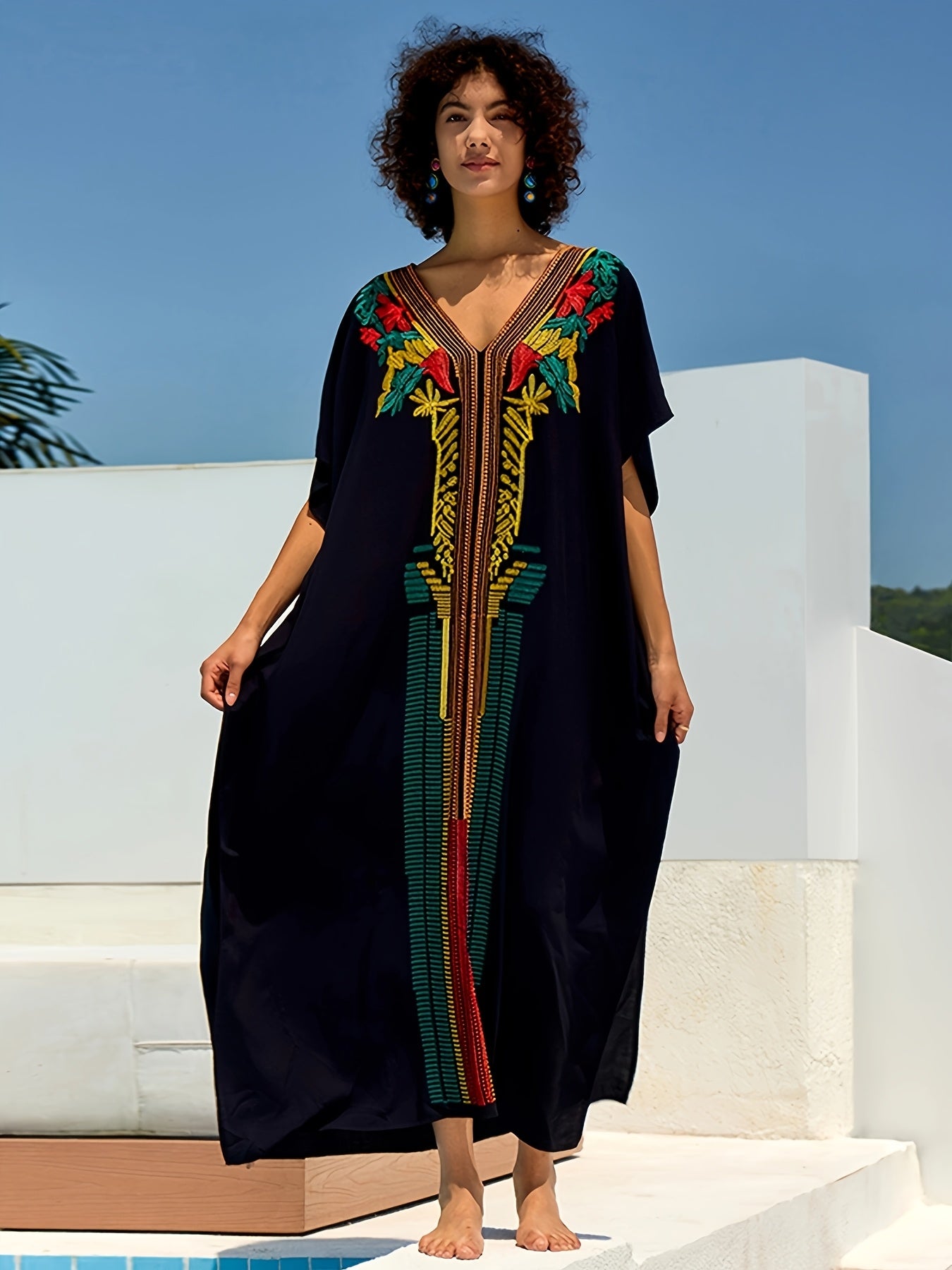 Kaftans For Women Beach Blouse Over Sized Kaftan Dresses Embroidered Robe Vacation Skirt Plus Size Kaftan Dress