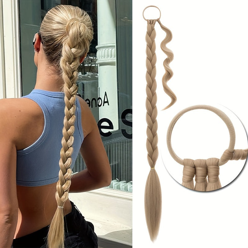 Long Braid Ponytail Extension With Elastic Tie Straight Sleek Wrap Around Braid Hair Extensions