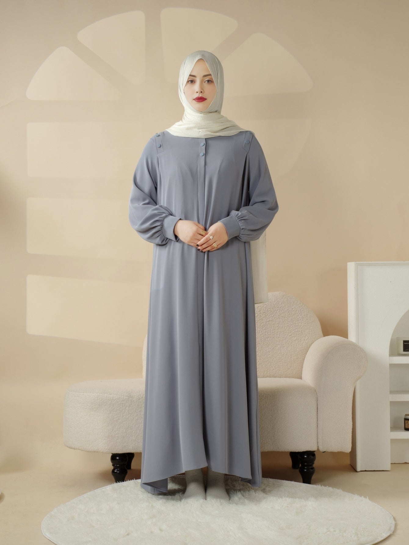 Elegant Macaron Color Shoulder Button Pullover Abaya Dress for Women - Long Sleeve, Solid Color, Non-Stretch Fabric, Regular Fit, Perfect for Ramadan, Prayer, and Muslim Style, Muslim Dress | Elegant Abaya | Nonstretch Fabric, Abay