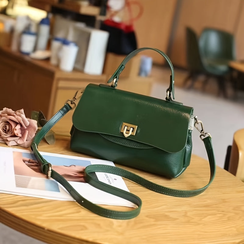 Genuine Leather Handbag for Women 2025 Vintage Lightweight Adjustable Crossbody Shoulder Bag with Snap Closure, Multiple Compartments