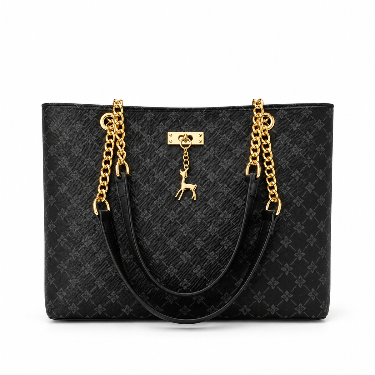 Elegant Black Monogram Chain Tote Bag