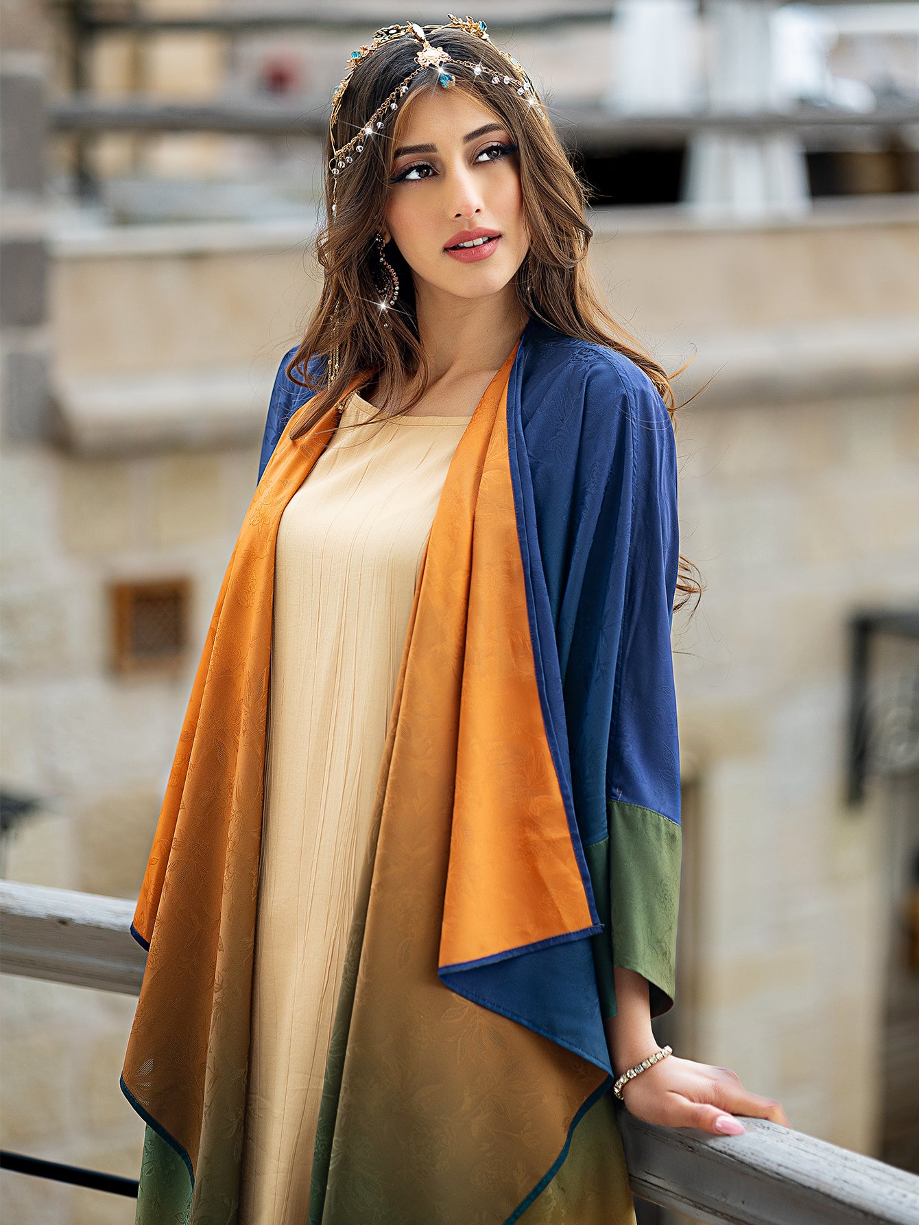 Elegant Turkish Kaftan Abaya - Sparkling Rhinestone Arabian Gown with Long Sleeves, Floor-Length Hand Wash Only Traditional Party Wear for Women, Cultural Attire, No Stretch Fabric