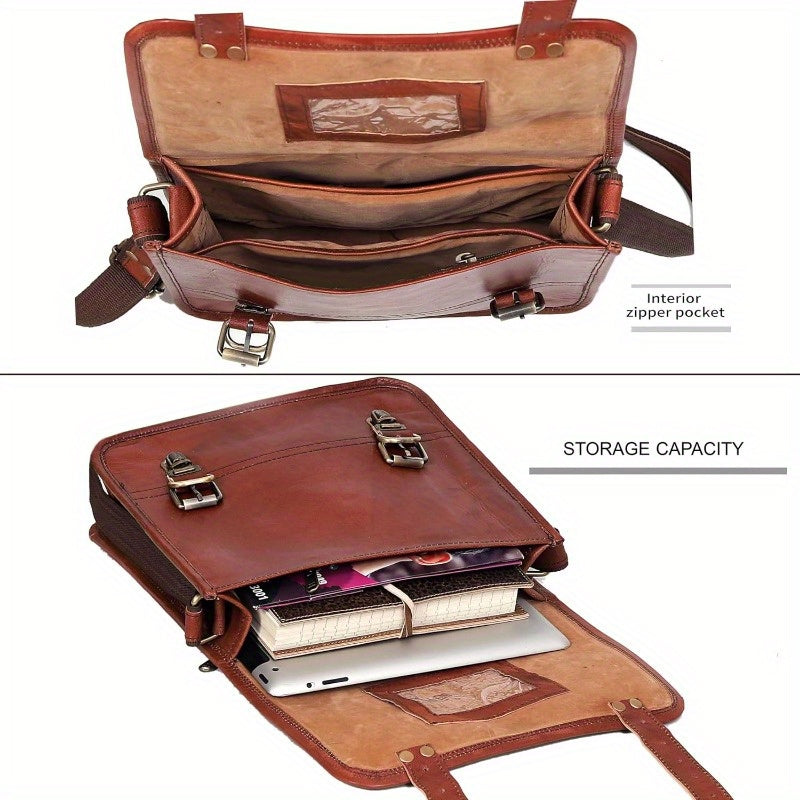 Genuine iPad Tablet Bag Leather Menger Bag Small Briefcase CrossBody Shoulder Bag for Men and Women