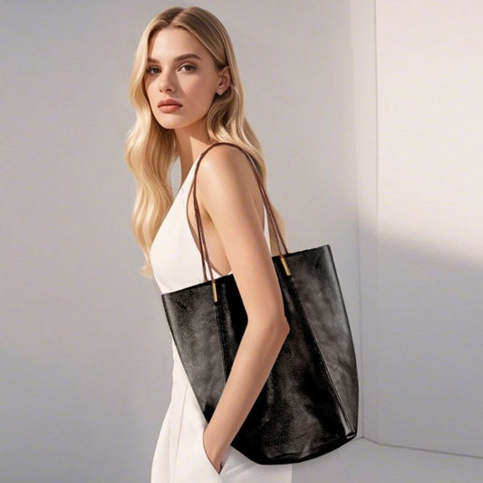 Genuine Leather Tote Bag for Women - Large Capacity Handbag with Zipper Closure