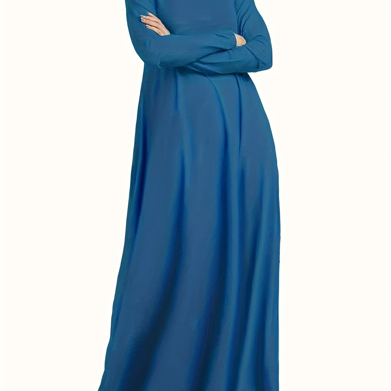 Solid Color High-Neck Long Arabic Abaya for Women in Muslim Style