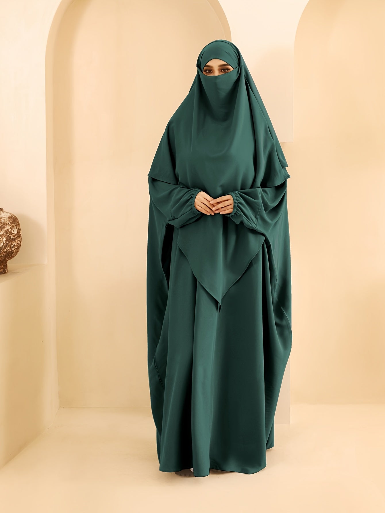 Plus Size - A Set of Elegant Plus Size Women Jilbaab Dresses, Middle East Dubai Solid Color Robe Dress Two Piece Set, Perfect for Ramadan And Islamic Prayers Abaya Femme Women Abaya Dubai Islamic Clothing Abaya Hijab Femme Prayer Jil