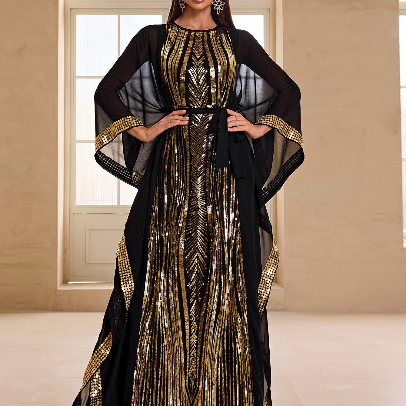 Two piece set of Dongfeng chiffon sequined Modern Abaya in Women's banquet evening gown