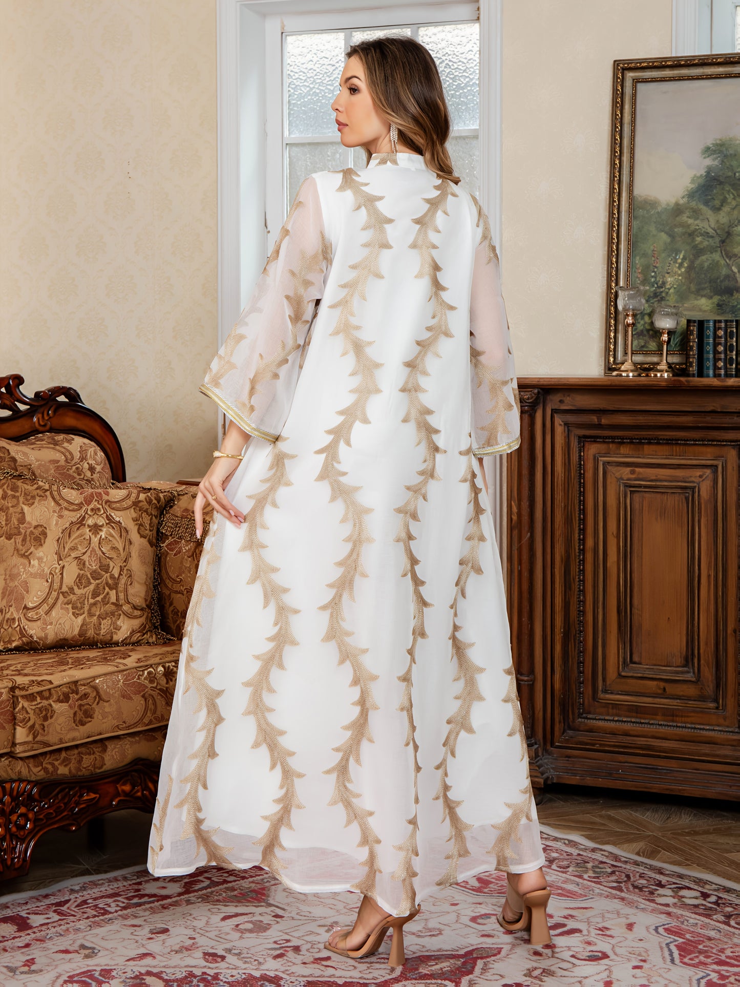 New Sequin Abaya Dress, Middle Eastern High-end Elegant Pure Muslim Two-piece Set, Fashionable and Comfortable Design, Suitable for Daily Wear, INS Middle Muslim Embroidered Long Robe Abaya Light Luxury Evening Dress Two-piece Set