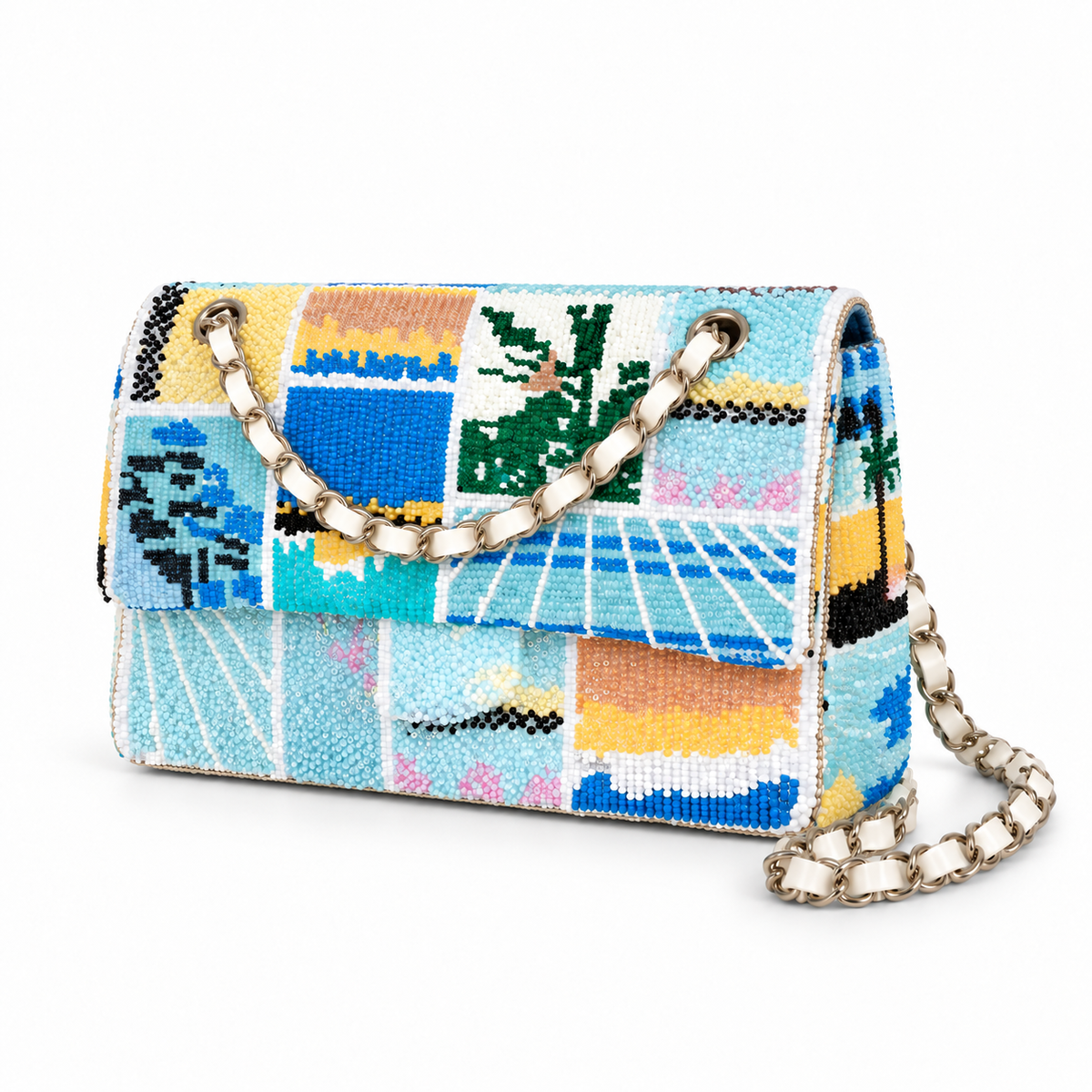 Colorful Beaded Mosaic Chain Shoulder Bag