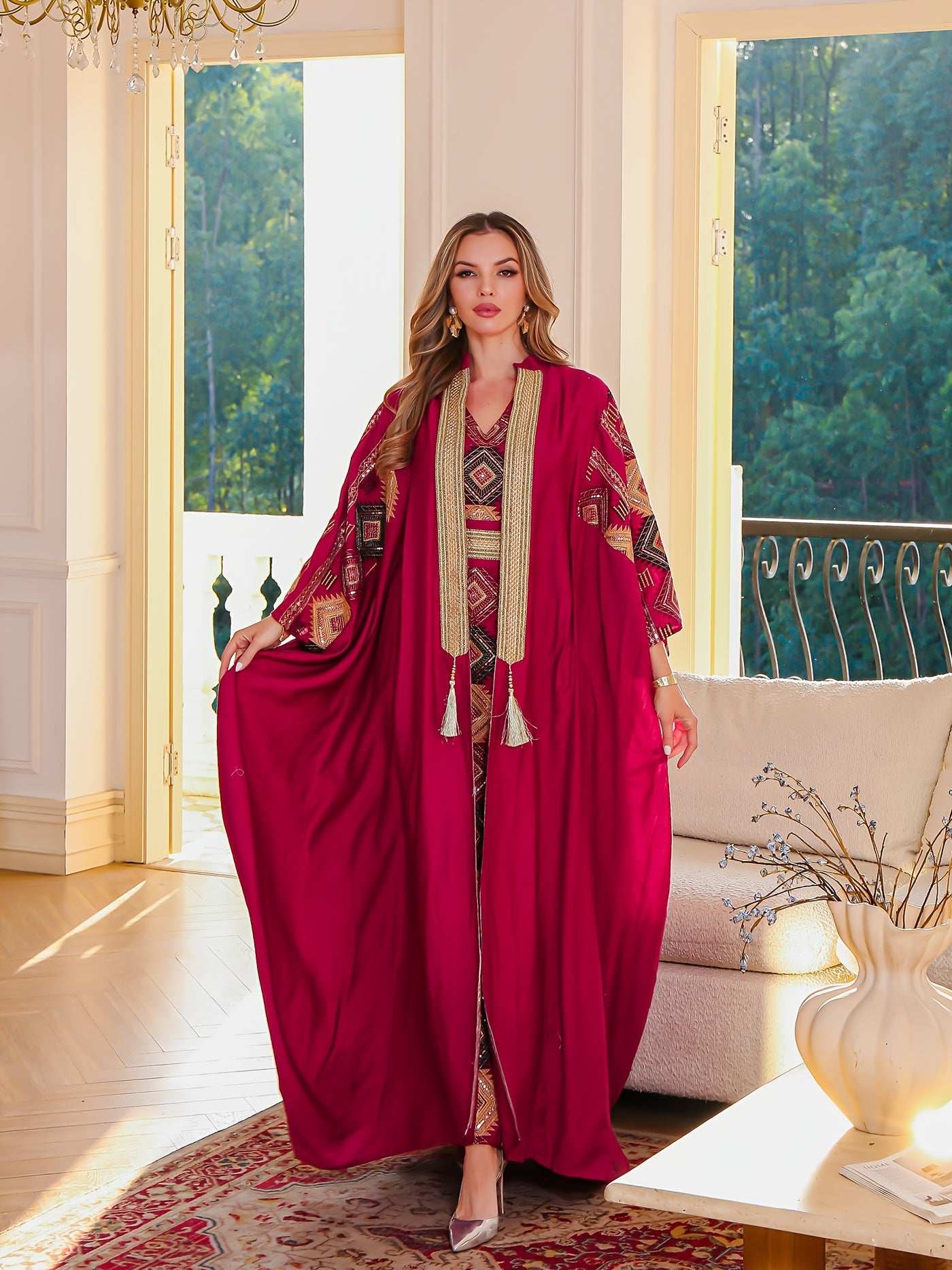 Elegant Middle Eastern Muslim Two-Piece Set - Stylish and Comfortable Design, Perfect for Daily Wear, INS Middle Eastern Pakistani Abaya Muslim Embroidered Long Robe Abaya Light Luxury